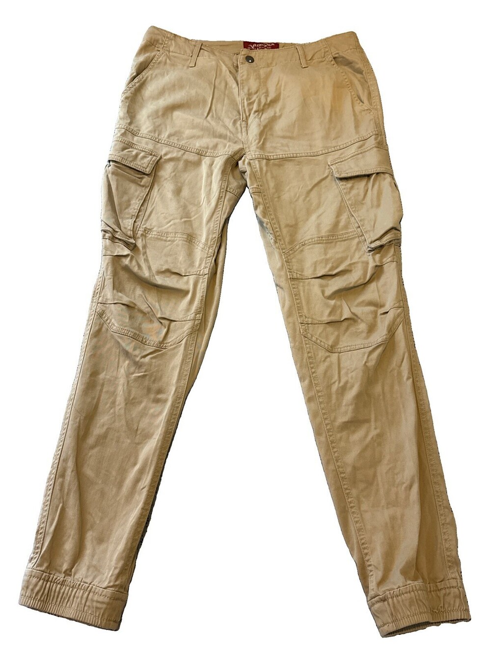 Arizona Jean Co Cargo Joggers Khaki Pants Mens Size 32 Tapered Stretch Cotton